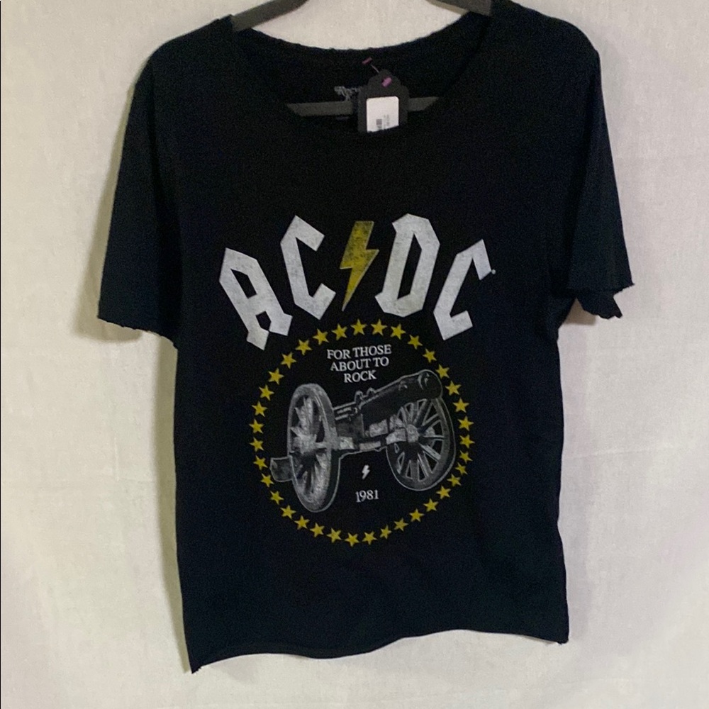 AC/DC Black and Yellow Short Sleeve Tee Large For Those about to Rock 1981